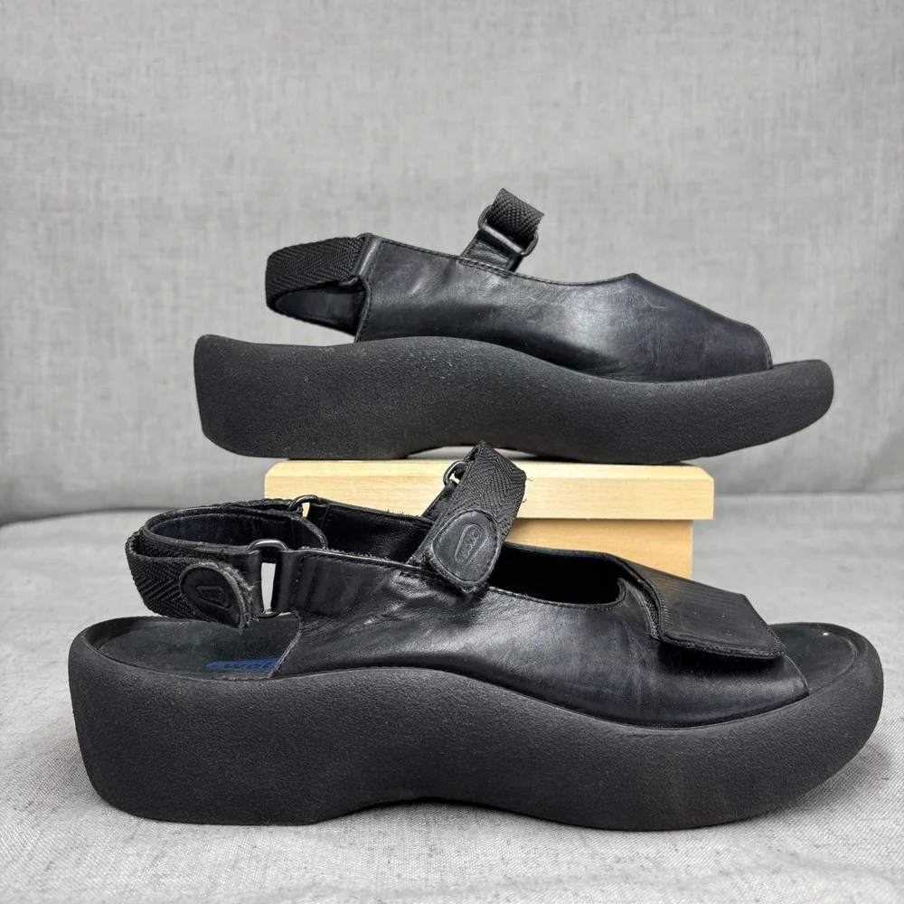 Wolky Jewel Black Leather Platform Sandals Adjustable Strap Women's Size EU 41